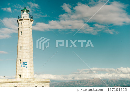 Lighthouse near Gythio against blue sky 127101323