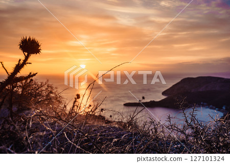 Greek coast at sunrise Peloponnese Mani 127101324