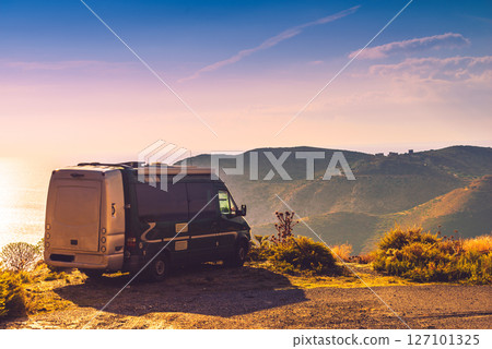Camper car on nature. Travel 127101325