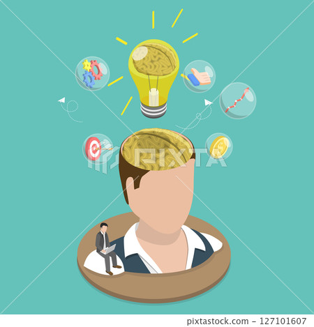 3D Isometric Flat Vector Illustration of Awareness and Mindfulness, Representation Of A Receptive Mind, Innovative Talents, And Artistic Capabilities. 127101607