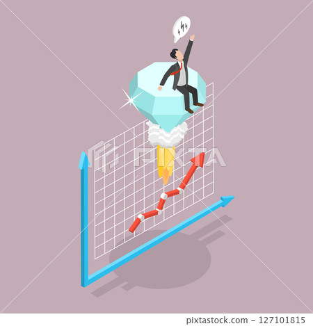 3D Isometric Flat Vector Illustration of Diamond Price Soaring Sky High, Balloon Adorned With Diamond Symbol Ascends Gracefully 3D Isometric Flat Vector Illustration of Diamond Price Soaring Sky High, Balloon Adorned With Diamond Symbol Ascends Gracefully 127101815