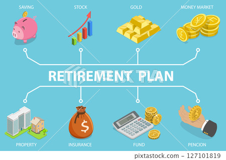 3D Isometric Flat Vector Illustration of Retirement Planning, Senior Financial Security 127101819