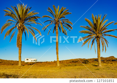 Camper on beach, camping on sea coast Camper on beach, camping on sea coast 127101851