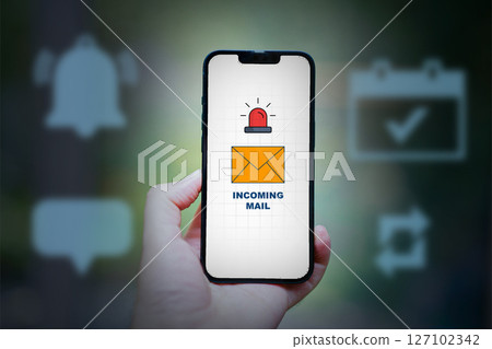 composite image of message notification app in smartphone 127102342