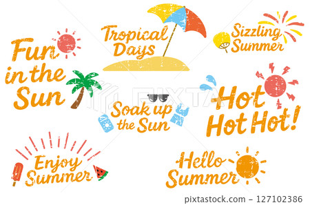Hand-drawn style summer English phrase material set (Fun in the Sun) / Color grunge style 127102386