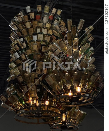 Chandelier Made of Vintage Liquor Bottles 127102567