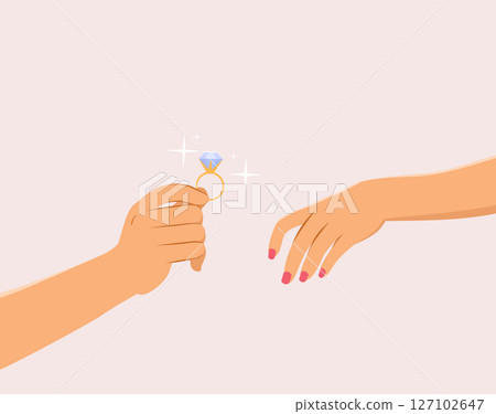 Wedding Ring Gift Romantic Hands Cartoon Vector Illustration 127102647