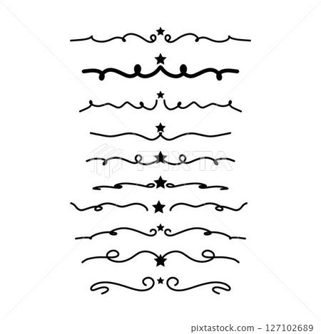 Hand drawn star curly swish icon vector illustration, paint brush design element of swash, swoosh underline swirl squiggle stroke illustration 127102689