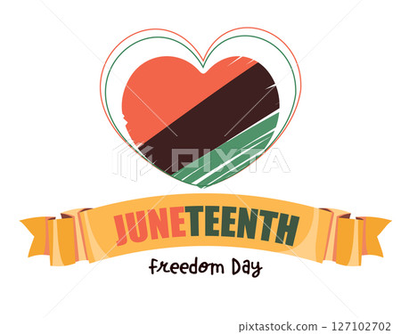 Juneteenth Heart Logo with Golden Banner Cartoon Style Vector Illustration Juneteenth Heart Logo with Golden Banner Cartoon Style Vector Illustration 127102702