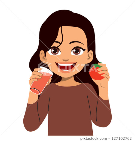 Woman Drinking Gazpacho Spanish Summer Food Cartoon Vector Illustration 127102762