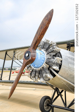 Closeup Airplane cylinders engine, Vintage Airplane engine. 127102852