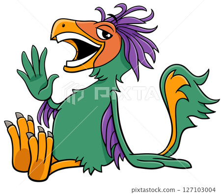 cartoon Caudipteryx dinosaur prehistoric character waving hand cartoon Caudipteryx dinosaur prehistoric character waving hand 127103004