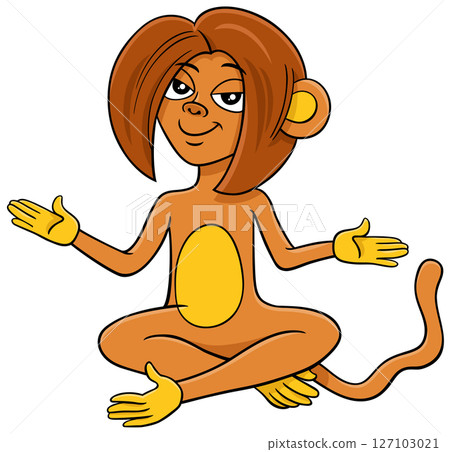 cute cartoon female monkey animal character sitting 127103021