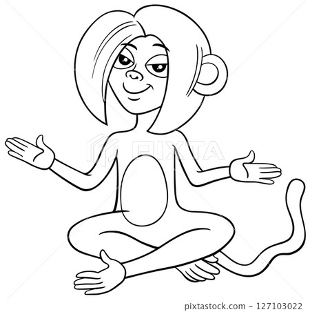 cute cartoon female monkey animal character sitting coloring page 127103022