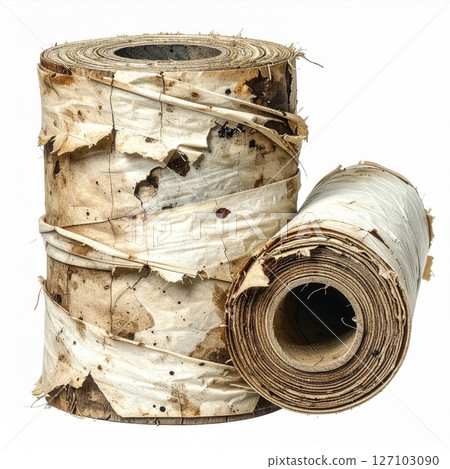 Two Rolls of Birch Bark on White Background Two Rolls of Birch Bark on White Background 127103090