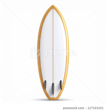 White and Yellow Wooden Surfboard on White Background 127103201