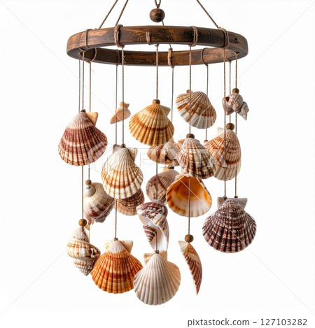 Seashell Mobile Hanging Decor with Wooden Ring 127103282