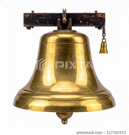 Antique Brass Bell with Dark Wooden Clapper 127103315