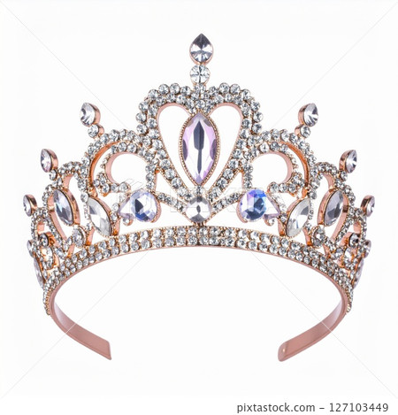 Rose Gold Tiara with Sparkling Crystals and Diamonds 127103449