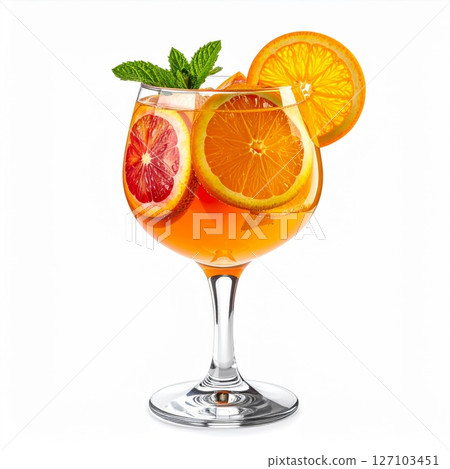 Orange Citrus Cocktail with Mint Garnish 127103451