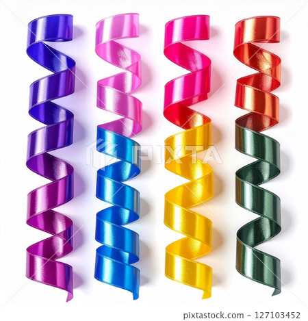 Colorful Curled Ribbons on White Background 127103452