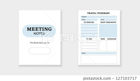 Meeting notes and travel itinerary template for organized planning and documentation 127103717