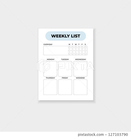 Weekly list planner template with days of the week for efficient organization and planning 127103790