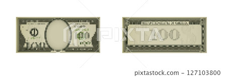 Mosaic pixel style dollar bill icon with retro design and money theme elements 127103800
