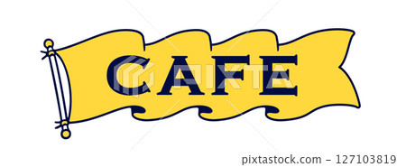 Cafe. Flag ribbon template. Vintage ribbon flag, text Cafe. Graphic retro flag, ribbon, poster banner. Retro style ribbon banner Cafe. Vector Illustration 127103819