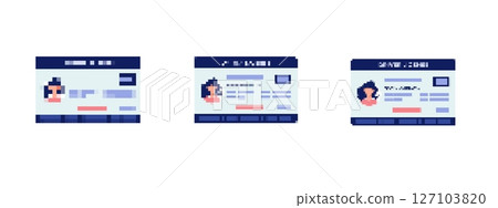 Pixel mosaic id designs with blue headers and various information layout styles Pixel mosaic id designs with blue headers and various information layout styles 127103820
