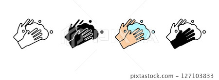 Icon set displaying hand washing steps with soap for clean hygiene practice 127103833