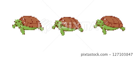 Mosaic pixel art turtle icon with retro sprite style in three different angles Mosaic pixel art turtle icon with retro sprite style in three different angles 127103847