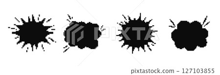 Mosaic bold pixel art ink splashes in black dramatic shapes with unique retro style design Mosaic bold pixel art ink splashes in black dramatic shapes with unique retro style design 127103855