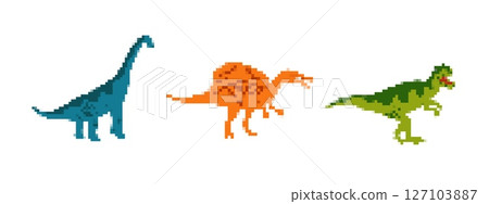 Mosaic pixel dinosaurs collection in retro pixel art design 127103887
