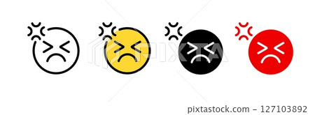 Icon of angry face expressions in different colors and styles showing strong emotions Icon of angry face expressions in different colors and styles showing strong emotions 127103892