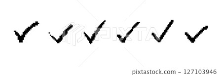 Mosaic pixel art style check marks in simple bold black design 127103946