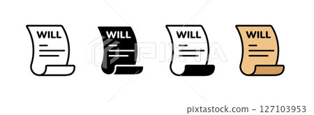 Icon set featuring will legal document in outline and filled styles in different colors 127103953