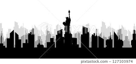 City silhouette panorama with famous building as central icon City silhouette panorama with famous building as central icon 127103974