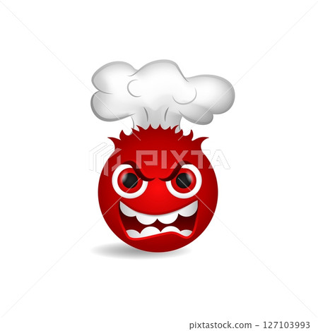 Devilish emoji with red flames, aggressive look, and furious emotion. Devilish emoji with red flames, aggressive look, and furious emotion. 127103993