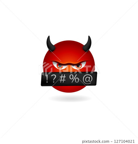 Grumpy emoji with flames and a burning red face, showing anger. 127104021