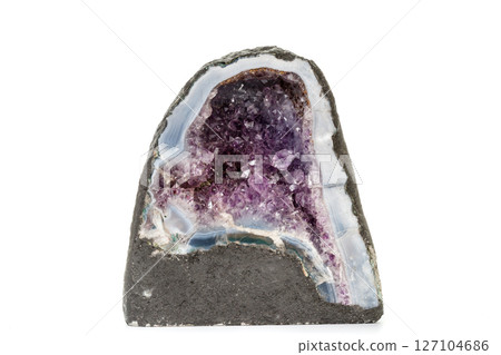 Amethyst Crystal Druse  macro mineral on white background 127104686