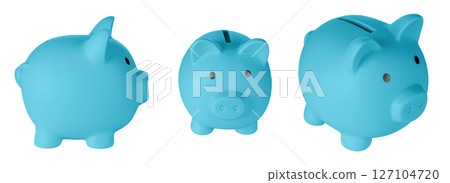 Set Piggy bank pig blue color on isolated white background Set Piggy bank pig blue color on isolated white background 127104720
