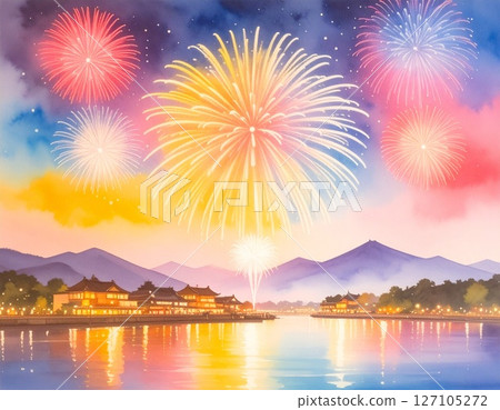 夜空中飄浮的煙火插畫 127105272