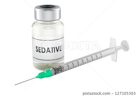 Sedative vial with syringe, 3D rendering 127105303