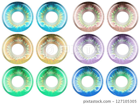 Set of colorful iris contact lenses. 3D rendering 127105305
