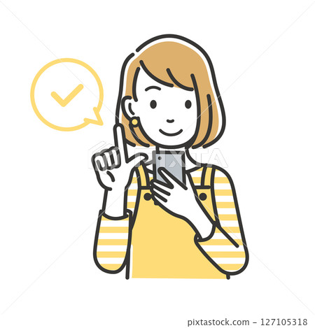 Illustration material of a housewife checking a smartphone Illustration material of a housewife checking a smartphone 127105318