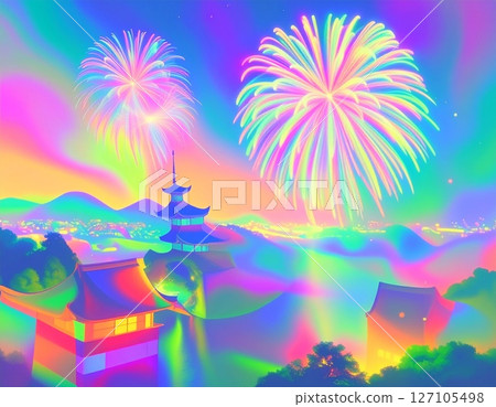 夜空中飄浮的煙火插畫 127105498