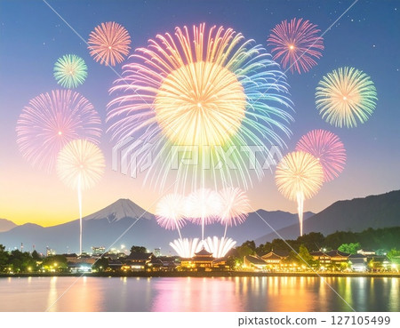 夜空中飄浮的煙火插畫 127105499