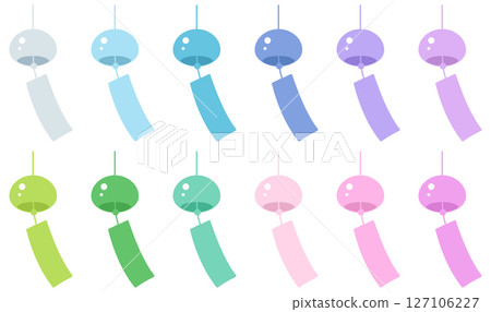 隨風飄動的風鈴，簡單的插圖，12色套裝 127106227