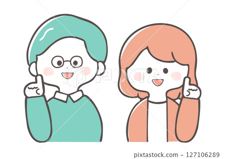 中年男女舉起食指，做出指向的姿勢 127106289